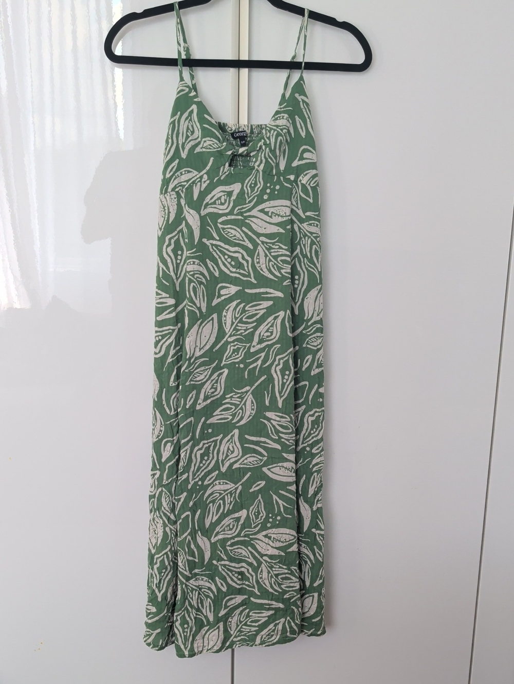 Small George Green Leaf-Print Slip Dress - Lightweight Summer Dress